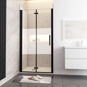 Aica douchedeur 110x195cm 6mm nano glas zwart met zeefdruk73, Nieuw, Glas, Douche