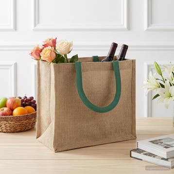 vidaXL Jute handtassen 10 Natuurlijk en Groen 26 x 22 x 14, Verzenden, Nieuw