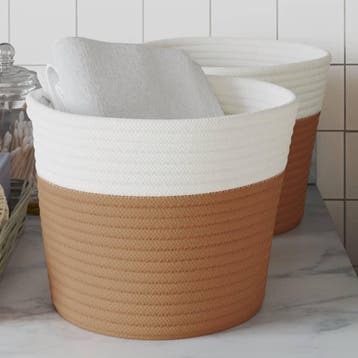 vidaXL Opbergmanden 2 st Ø 24x18 cm katoen bruin en wit, Huis en Inrichting, Verzenden, Nieuw