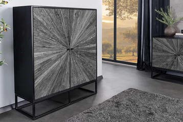 Massief dressoir BARRACUDA 120cm Grijs Mangohout met, Ophalen of Verzenden, Nieuw