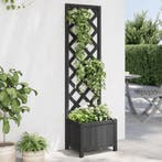 vidaXL Plantenbak met latwerk massief vurenhout zwart, Tuin en Terras, Bloembakken en Plantenbakken, Verzenden, Nieuw, Hout