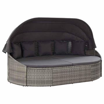 vidaXL Loungebed met luifel poly rattan grijs, Verzenden, Nieuw