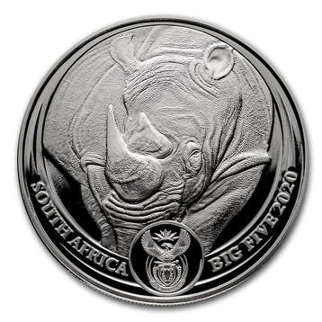 Big 5 Serie 1 - Rhino 1 oz 2020 (15.000 oplage), Postzegels en Munten, Verzenden, Zuid-Afrika, Losse munt, Zilver