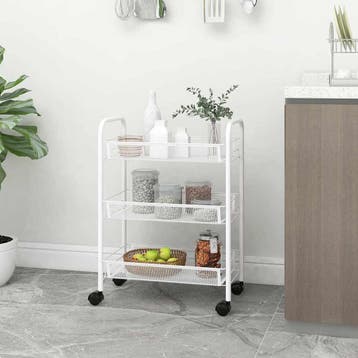 vidaXL Keukentrolley 3-laags 46x26x54 cm ijzer wit, Verzenden, Nieuw