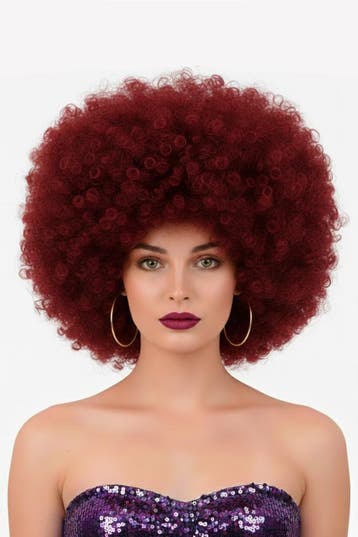 Pruik Afro Donkerrood Disco met Gratis 2x Haarnetje Rode Afr, Ophalen of Verzenden, Nieuw, Carnaval