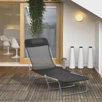 Outsunny Verstelbare Ligstoel Zwart - Opvouwbaar en Comforta, Verzenden, Nieuw