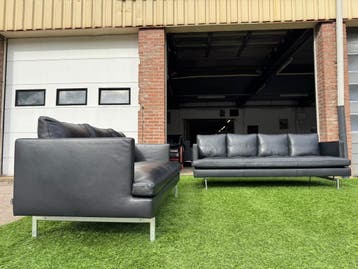 Ligne Roset bankstel zwart leren design banken sofas, Design, 150 tot 200 cm, Rechte bank, Vierpersoons of meer