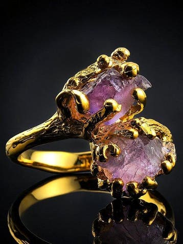 Natuurlijke amethist ring - 925 Sterling Zilver - goud
