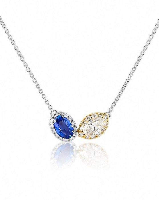 Halsketting - 14 karaat Witgoud, Geel goud - 1.03ct. tw., Sieraden, Tassen en Uiterlijk, Kettingen