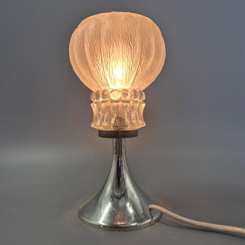 Vintage Space Age Tisch Leuchte – Verchromter Fuß mit Glas