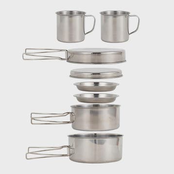 8-delige Camping Kookset RVS - Pannenset, Mokken en Borden v, Verzenden, Nieuw