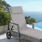 Wicker ligbed met wielen - grijs/lichtgrijs, Verzenden, Nieuw