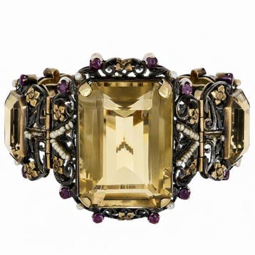 Armband - 18 karaat Geel goud, Zilver, Rookkwarts -, Sieraden, Tassen en Uiterlijk, Nieuw