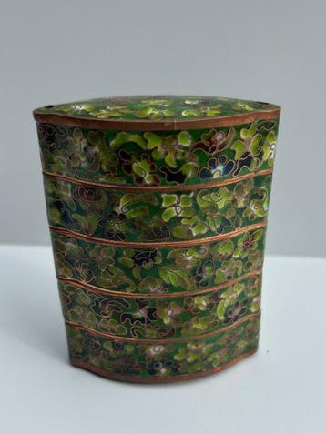 Koper, cloisonné-emaille, zijde, glas - Koper,
