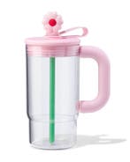 HEMA Drinkfles 720ml met rietje bloem, Huis en Inrichting, Keuken | Servies, Verzenden, Nieuw
