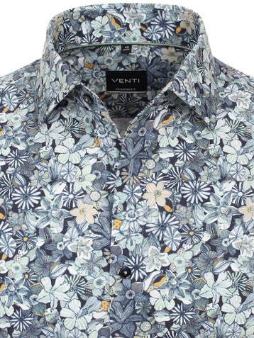 Gebloemd Venti Overhemd Kent Boord Modern Fit 144274900-100, Verzenden, Nieuw, Blauw