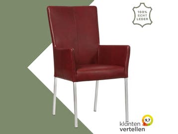 Leren eetkamerstoel Daily met armleuning - Granada Rouge, Huis en Inrichting, Stoelen, Nieuw, Leer, Ophalen of Verzenden, Rood
