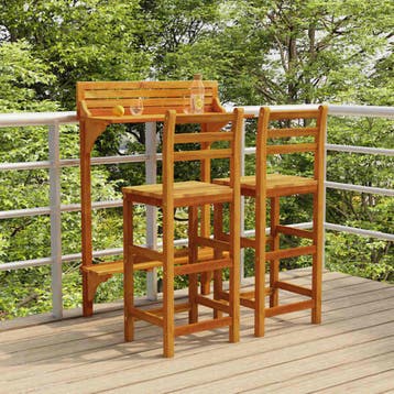 vidaXL 3-delige Balkonbarset massief acaciahout, Tuin en Terras, Verzenden, Nieuw, Hardhout, 3 zitplaatsen