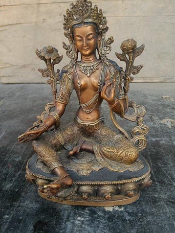 Decoratief ornament - Copper green Tara statue - Nepal