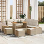 vidaXL Tuinbankenset met kussen met opslag 9 pcs Beige Poly, Verzenden, Nieuw, Rotan, Meer dan 8 zitplaatsen