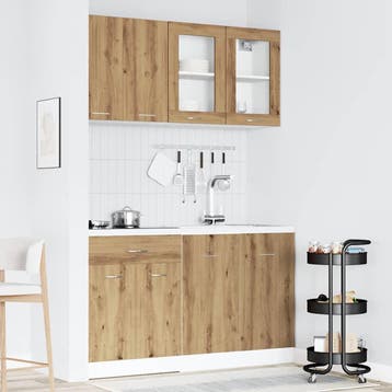 vidaXL 4-delige Keukenkastenset Lyon bewerkt hout artisanaal, Huis en Inrichting, Keuken | Keukenelementen, Verzenden, Nieuw, Bruin