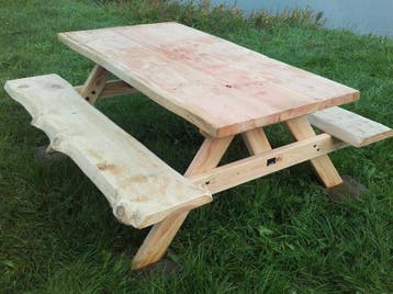 DOUGLAS PICKNICKTAFEL picknickbank met Boomvorm Boomstam, Verzenden, Nieuw, Rechthoekig, Hout