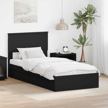 vidaXL Opslag bed met lade met opslag Zwart 90 x 190 cm, Huis en Inrichting, Slaapkamer | Bedden, Verzenden, Nieuw, Zwart, Hout