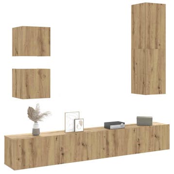 vidaXL 5-delig Tv-meubelset wandmontage bewerkt hout, Minder dan 50 cm, Verzenden, Nieuw, Minder dan 100 cm