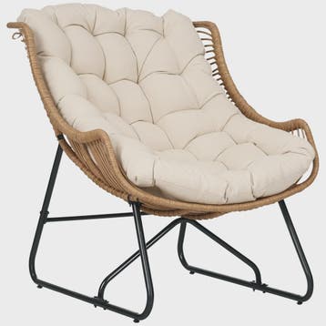 Outsunny Rotan Fauteuil met Dik Zitkussen - Comfortabele Tui, Tuin en Terras, Verzenden, Nieuw