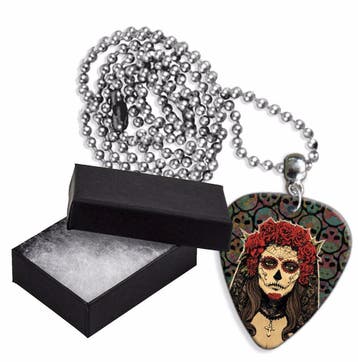 Aluminium plectrum ketting met afbeelding Day of the Dead, Verzamelen, Overige Verzamelen, Ophalen of Verzenden, Nieuw