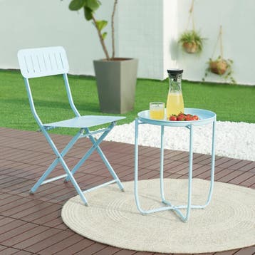 Tuintafel Sandefjord bijzettafel rond metaal 53xØ40 cm hemel, Verzenden, Nieuw