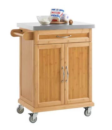Bamboe Keukentrolley met RVS Blad, Lade en Kast – 90 cm, Verzenden, Nieuw