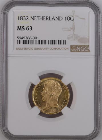 Gouden Koning Willem I 10 gulden 1832 MS63 NGC, Verzenden, Goud, Koning Willem I, Losse munt