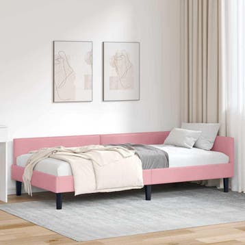 vidaXL Hoekbedframe Roze 100 x 200 cm Fluweel, Huis en Inrichting, Verzenden, Nieuw, Eenpersoons, Stof