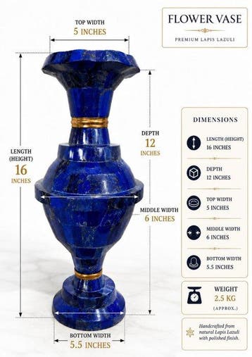 lapis lazuli Pot - Hoogte: 16 in - Breedte: 6 in- 2500 g -