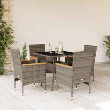 vidaXL 5-delige Tuinset met kussens poly rattan en glas, Verzenden, Nieuw, 4 zitplaatsen, Tuinset