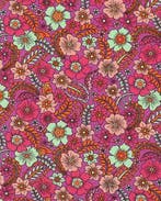Poplin Katoen Bloemen Retro Fuchsia, Nieuw