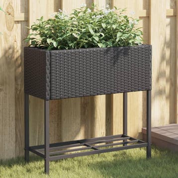 vidaXL Plantenbakken met schap 2 st 70x28x70 poly rattan, Verzenden, Nieuw, Minder dan 60 cm, 60 cm of meer