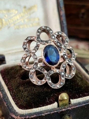 Zonder minimumprijs - Ring - 9 kt. Zilver, Roségoud Saffier, Nieuw