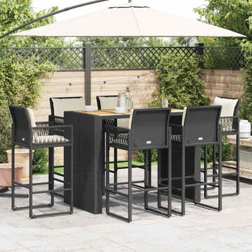 vidaXL 7-delige Tuinbarset met kussens poly rattan acacia, Verzenden, Nieuw, 6 zitplaatsen