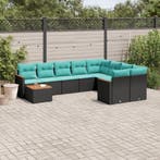 vidaXL 10-delige tuinbankset met kussens van zwart polyrotan, Verzenden, Nieuw