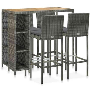 vidaXL 5-delige Tuinbarset met kussens poly rattan grijs, Verzenden, Nieuw