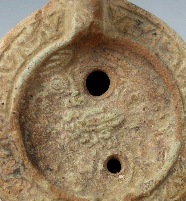 Oud-Romeins Terracotta Olielamp met een haan erop, Type, Verzamelen, Mineralen en Fossielen