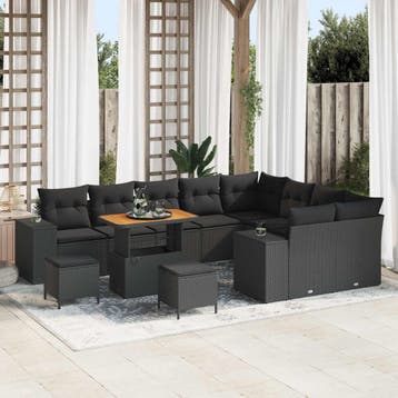 vidaXL Tuin Sofa Set 12 st Zwart poly rattan, Verzenden, Nieuw, 2 zitplaatsen