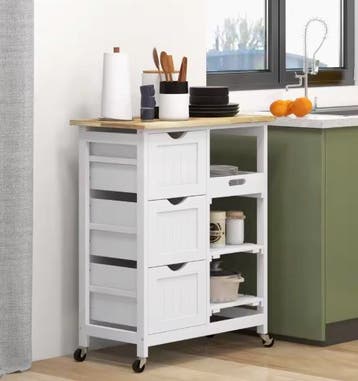 Keukentrolley met 3 Lades en Los Dienblad – Wit – 85,5 cm, Verzenden, Nieuw