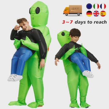 Opblaasbaar Buitenaards Kostuum - Groene Alien met Kind op A, Verzenden, Nieuw