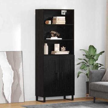 vidaXL buffetkast met lade 2 pcs Zwart Eiken Bewerkt hout, Huis en Inrichting, Kasten | Buffetkasten, Minder dan 50 cm, Verzenden