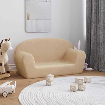 vidaXL Kinderbank 2-zits zacht pluche crèmekleurig, Verzenden, Nieuw