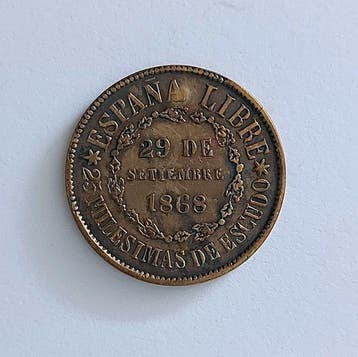 Spanje. Gobierno Provisional. 25 milésimas de escudo 1868, Postzegels en Munten, Munten | Europa | Niet-Euromunten
