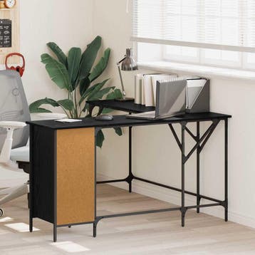 vidaXL Bureau Zwart Eiken Bewerkt hout 141 x 141 x 75 cm, Verzenden, Nieuw